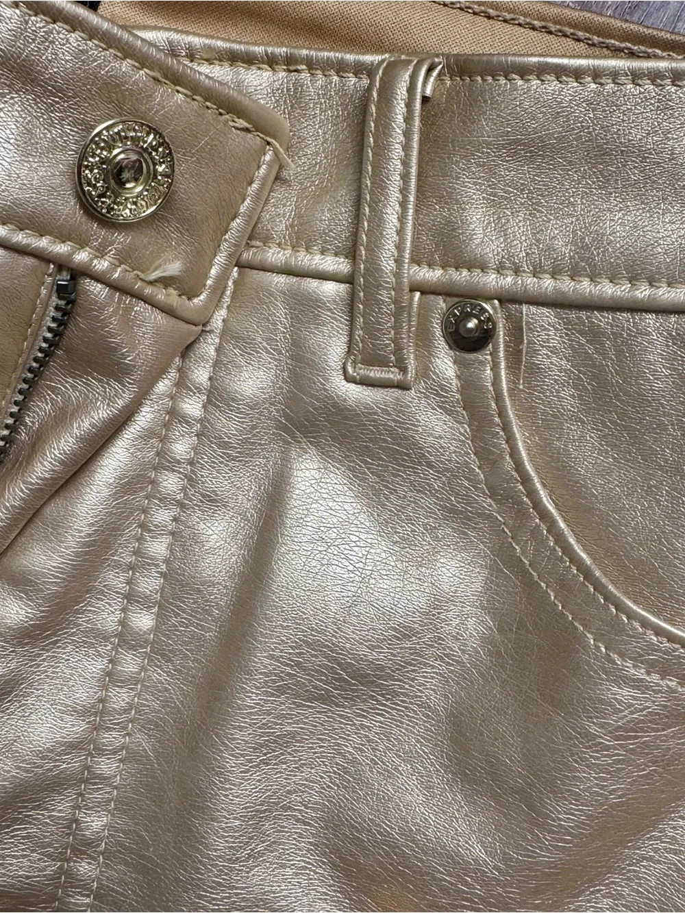 Y2K Express Gold Faux Leather Pants, Size 4